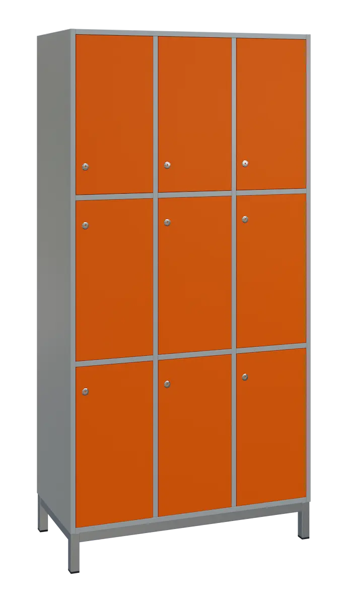 SBS-3333 šatní skříň 9-boxová, 1800x900x400 mm, kovové nohy, korpus šedý, dvířka pomeranč